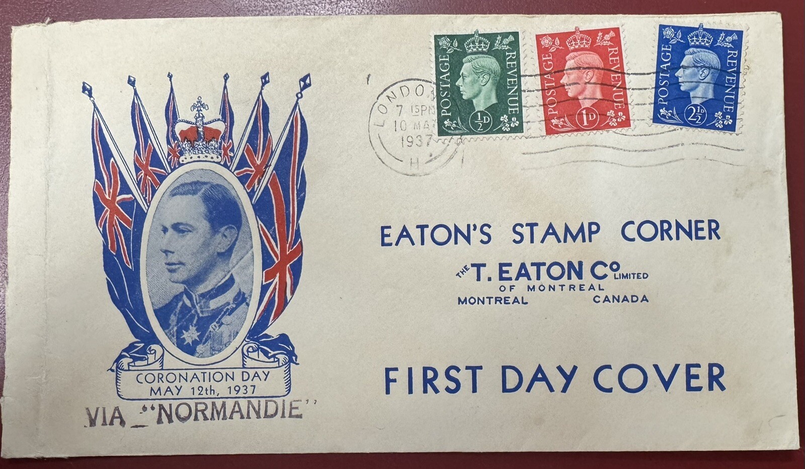 King George VI, May 12, 1937, Coronation Day Cover, Eaton\'s Cachet