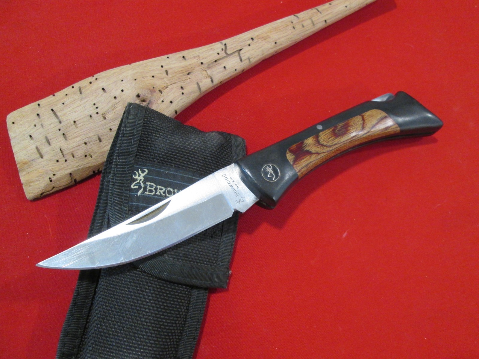 VTG BROWNING 810 Japan Folding Hunter Lockback Knife w/ Sheath
