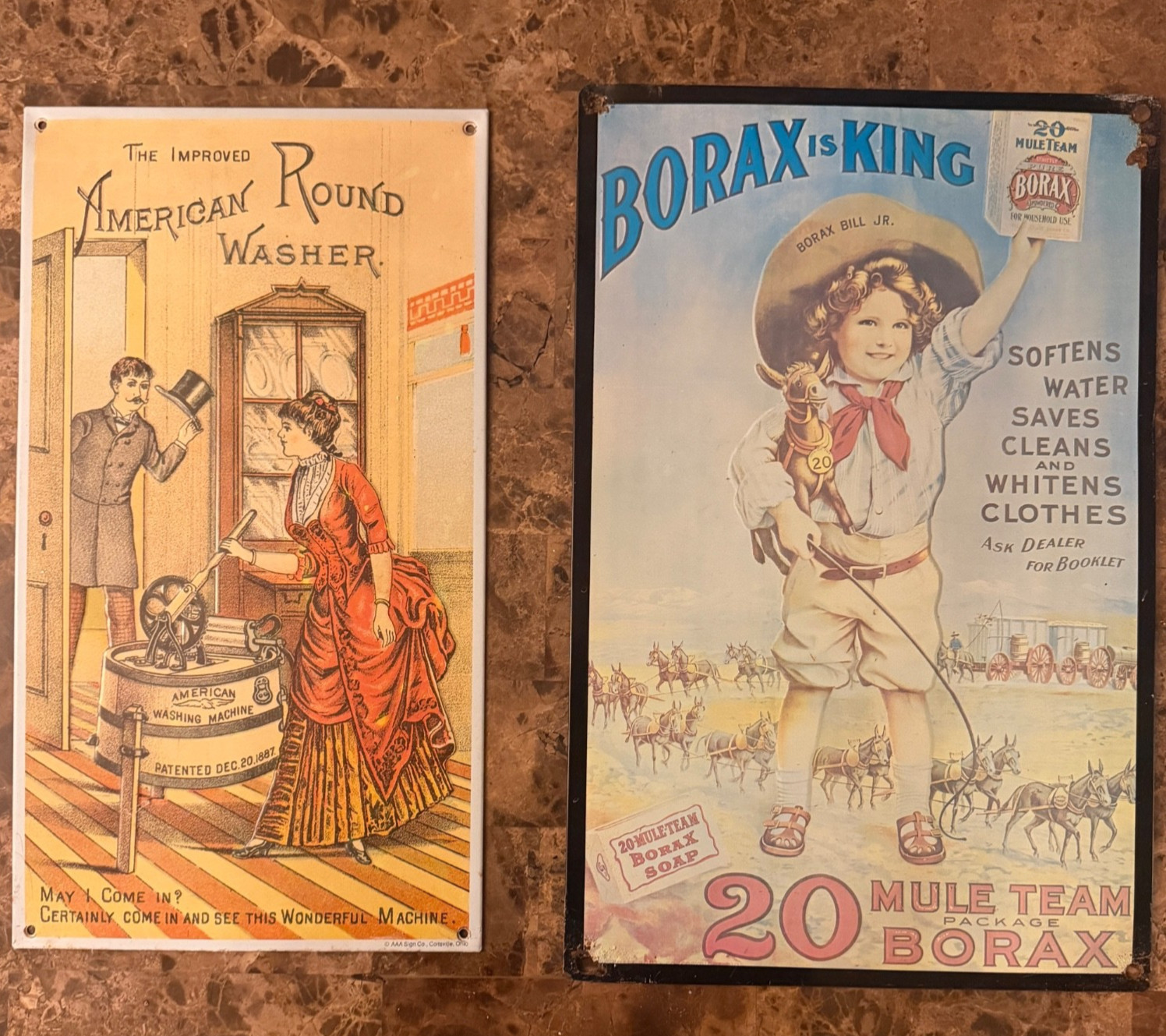 VINTAGE BORAX IS KING METAL ADVERTISING SIGN + AMERICAN WASHING MACHINE SIGNS