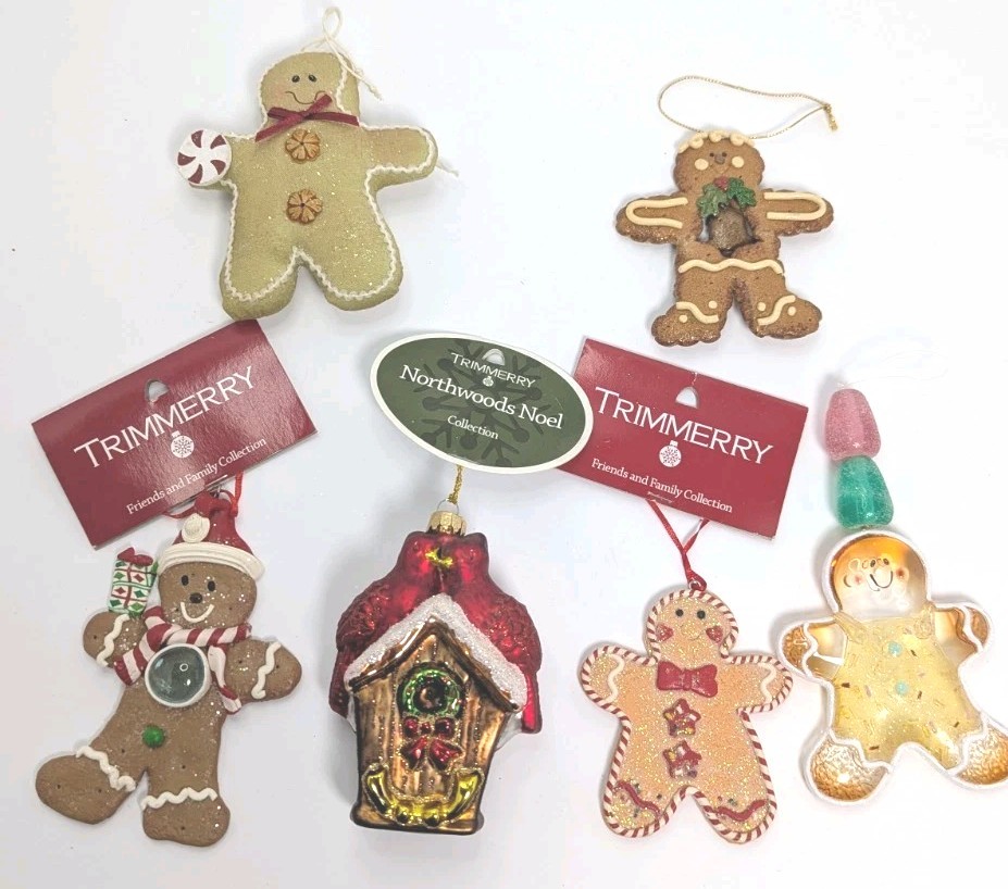 Vintage Gingerbread Man Ornament Lot of 6  