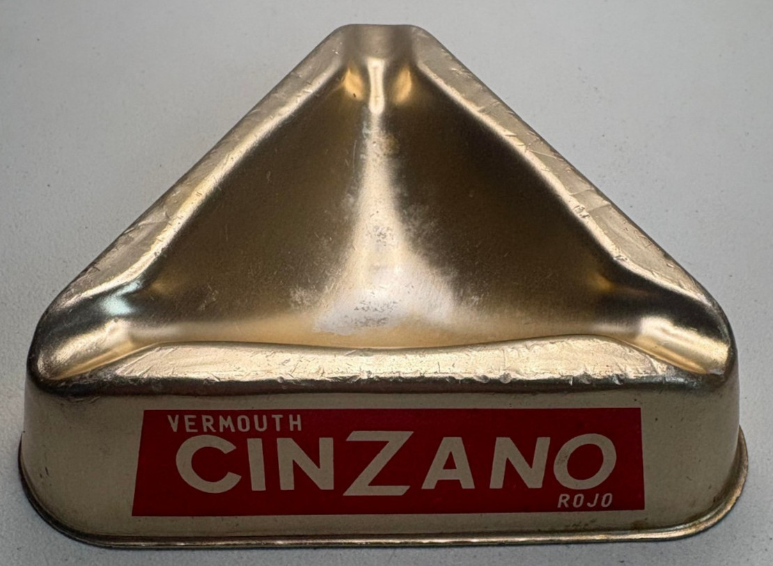 Vintage Cinzano Vermouth Advertising Ashtray Rojo Seco Blanco Metal Triangle
