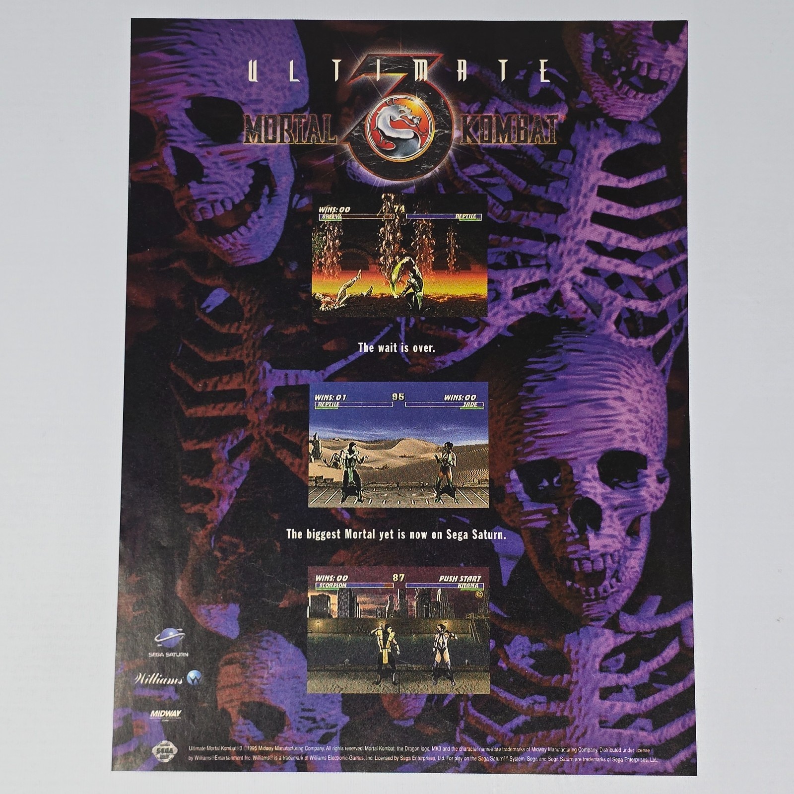 Ultimate Mortal Kombat 3 Sega Saturn Biggest Print Ad/Poster