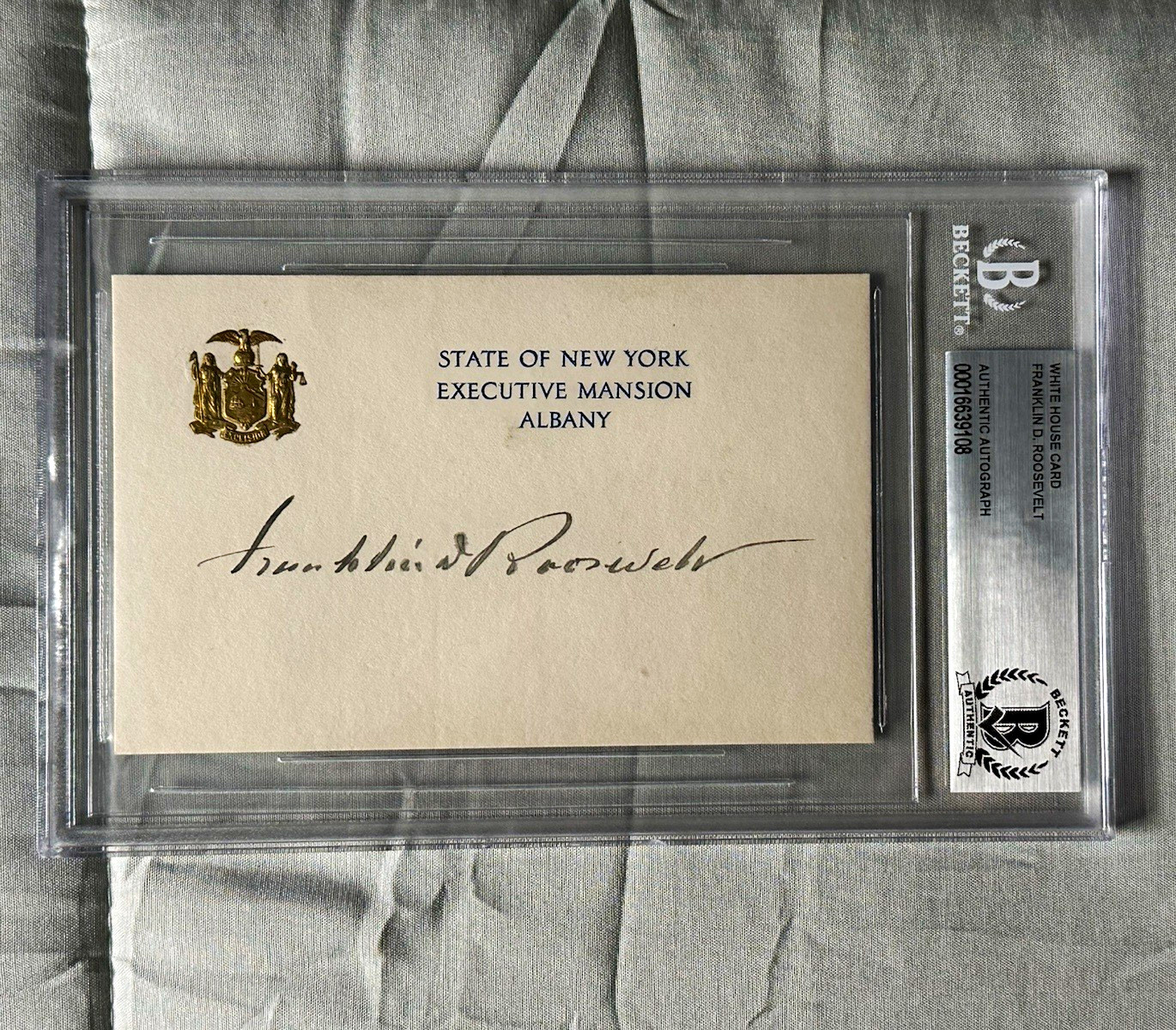 Franklin D. Roosevelt Signed State of New York Executive Mansion Albany Card BGS