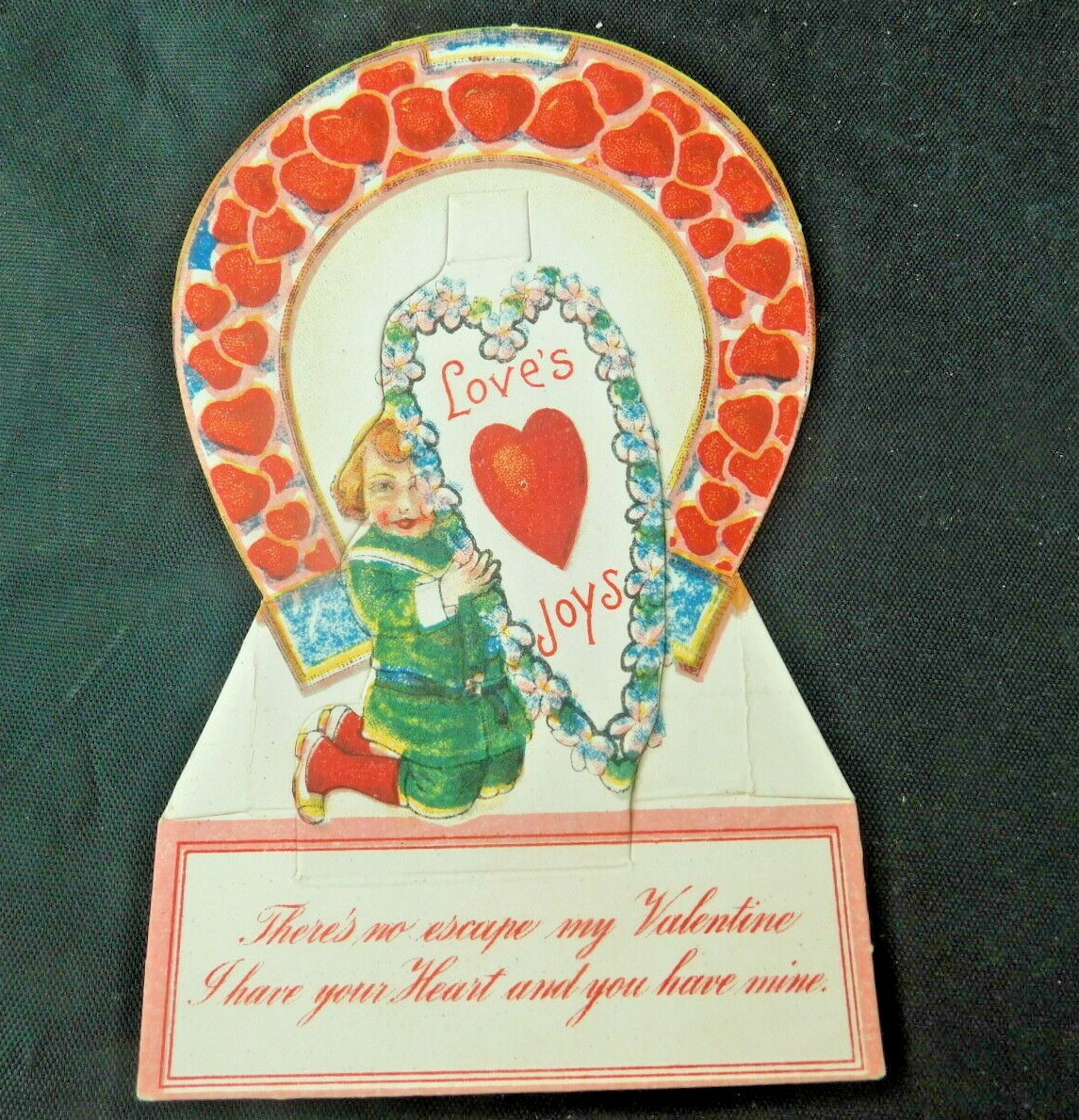 Vintage 1920\'s Valentine Horseshoe of Heats and Heart of Flowers V413