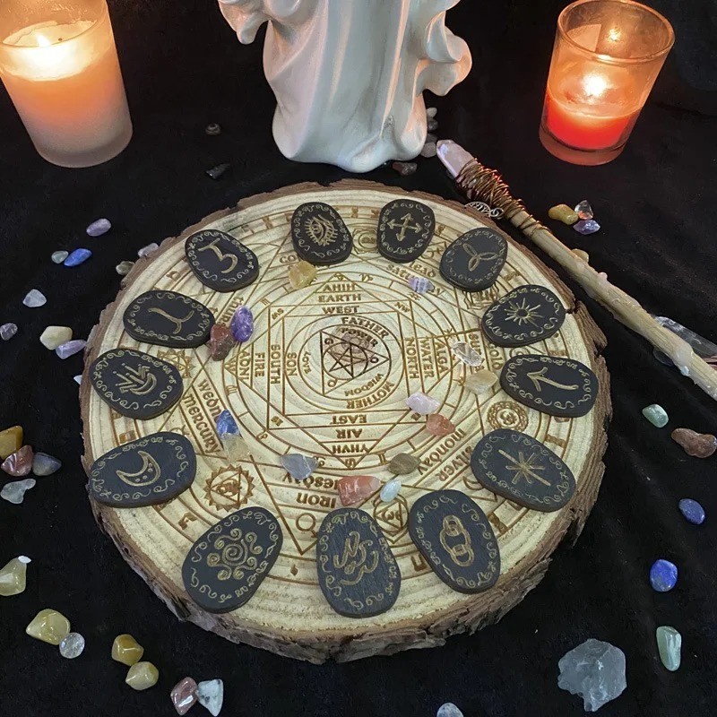 Wood Witches Rune Set 14 Pcs | Engraved Divination Symbols Stone Set Gift