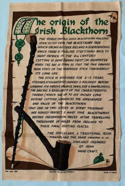 Vintage Linen Tea Towel Unused Origin Of  The Irish Blackthorn Made In Ireland