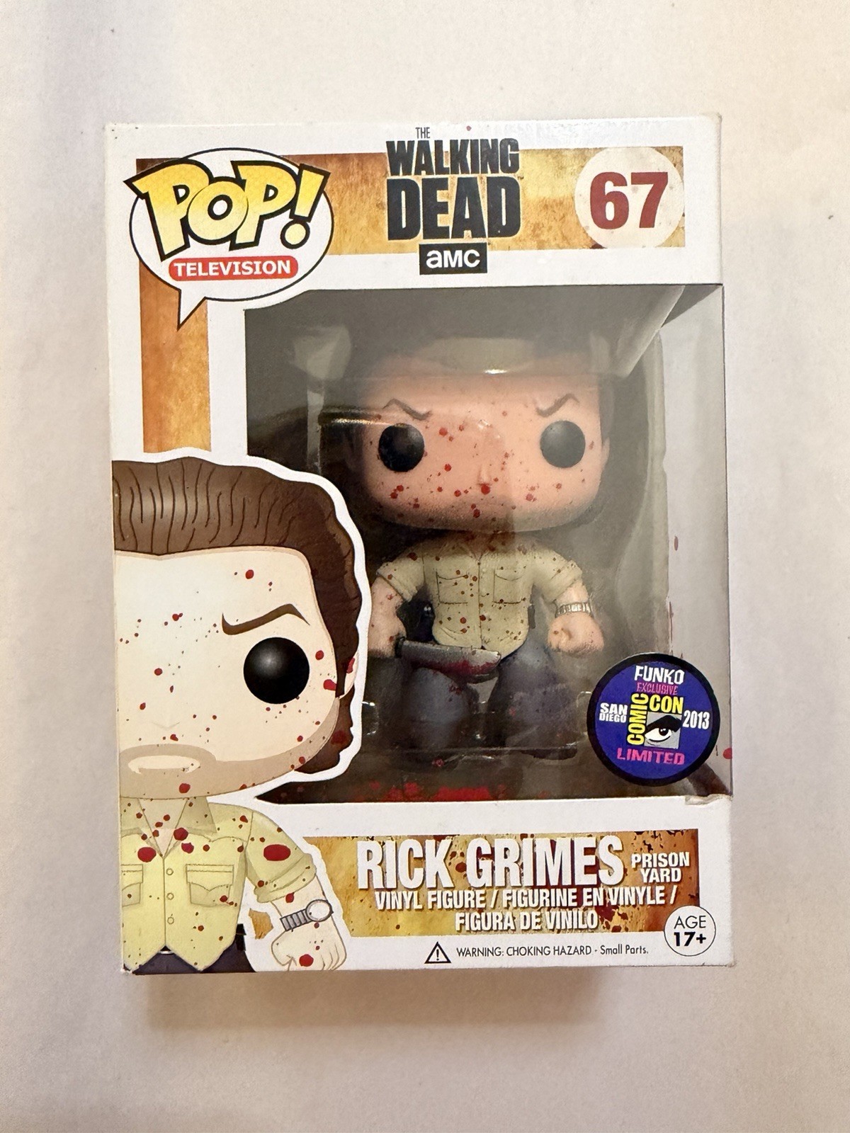 Funko Pop Walking Dead 2013 SDCC Rick Grimes Prison Yard Bloody Vinyl #67
