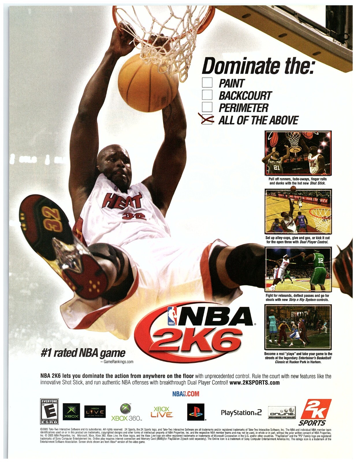 PRINT AD, 2005 NBA 2K6 Shaquille O'Neal Shaq Miami Heat Dunk Y2K Gaming