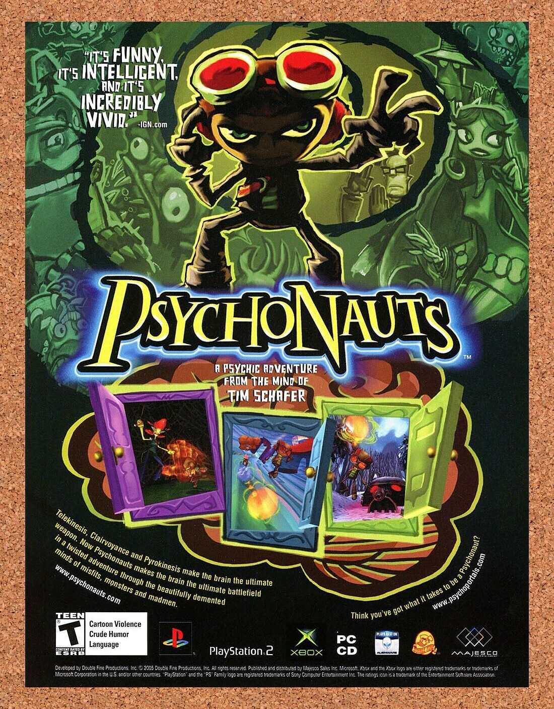 Psychonauts Xbox Original 2004 Ad Authentic Action Shooter Video Game Promo v2