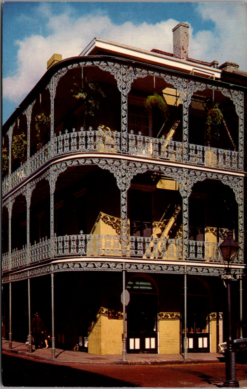 New Orleans Royal Street Lace Balconies Postcard Mirro-Krome 1960s Posted
