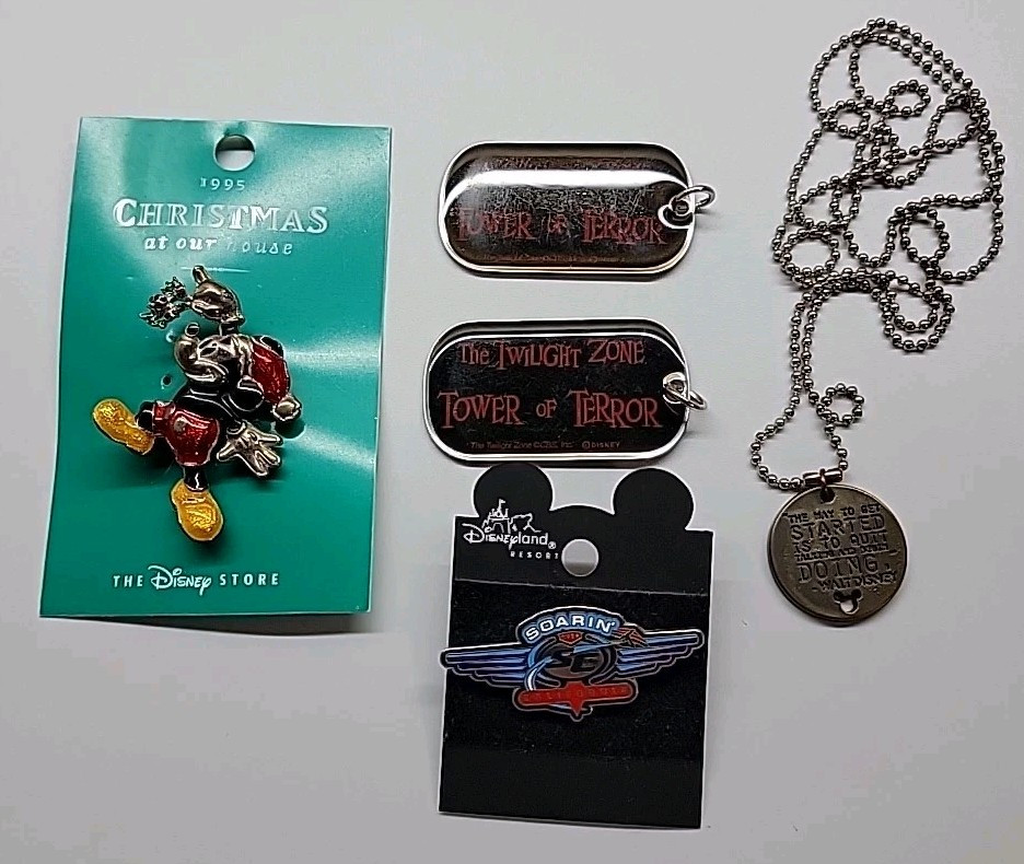 VTG Disney Pins Necklace Charms Mickey Lot Christmas Twilight Zone California 