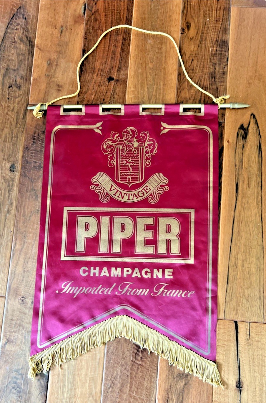 VTG. 1970's FRENCH PIPER HEIDSIECK CHAMPAGNE PROMOTIONAL SATIN WALL BANNER RARE