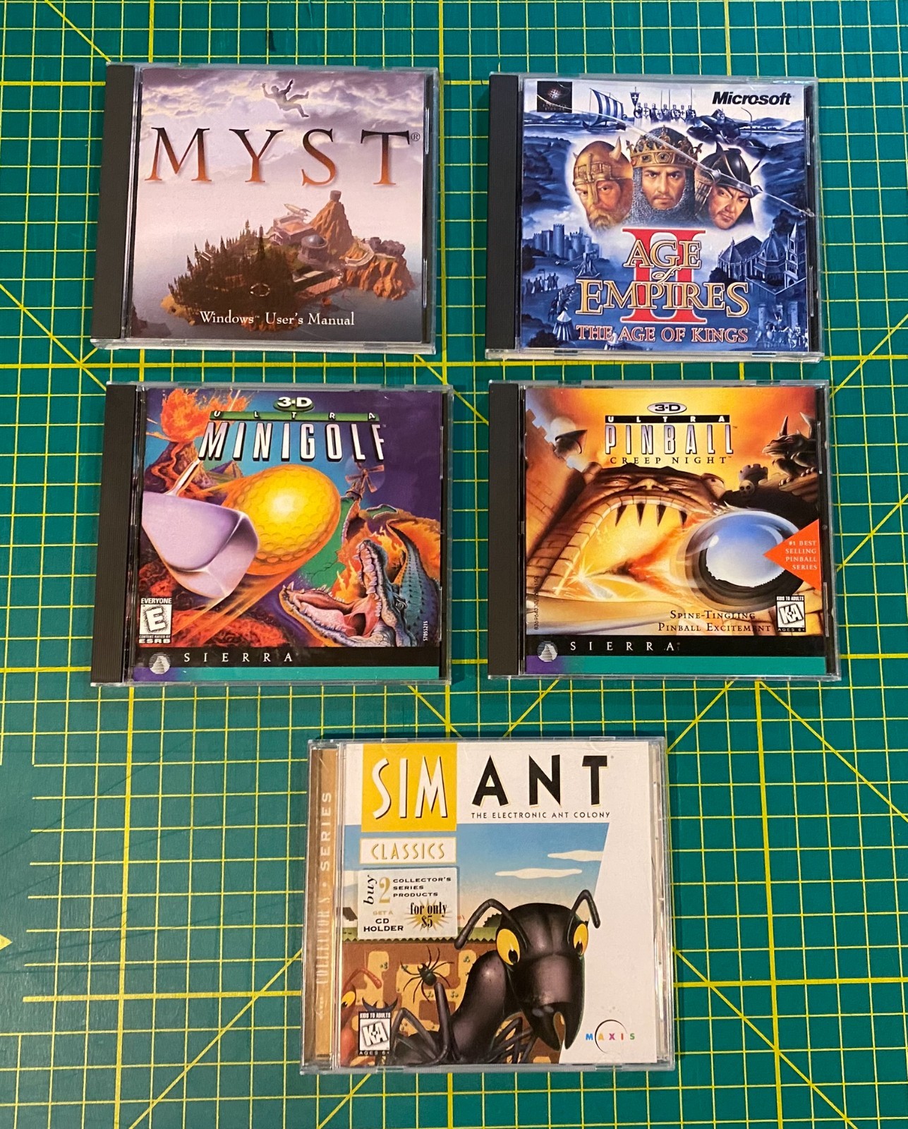 Vintage PC CD-ROM Game Lot Myst Age of Empires II SimAnt 3D Minigolf Pinball CIB
