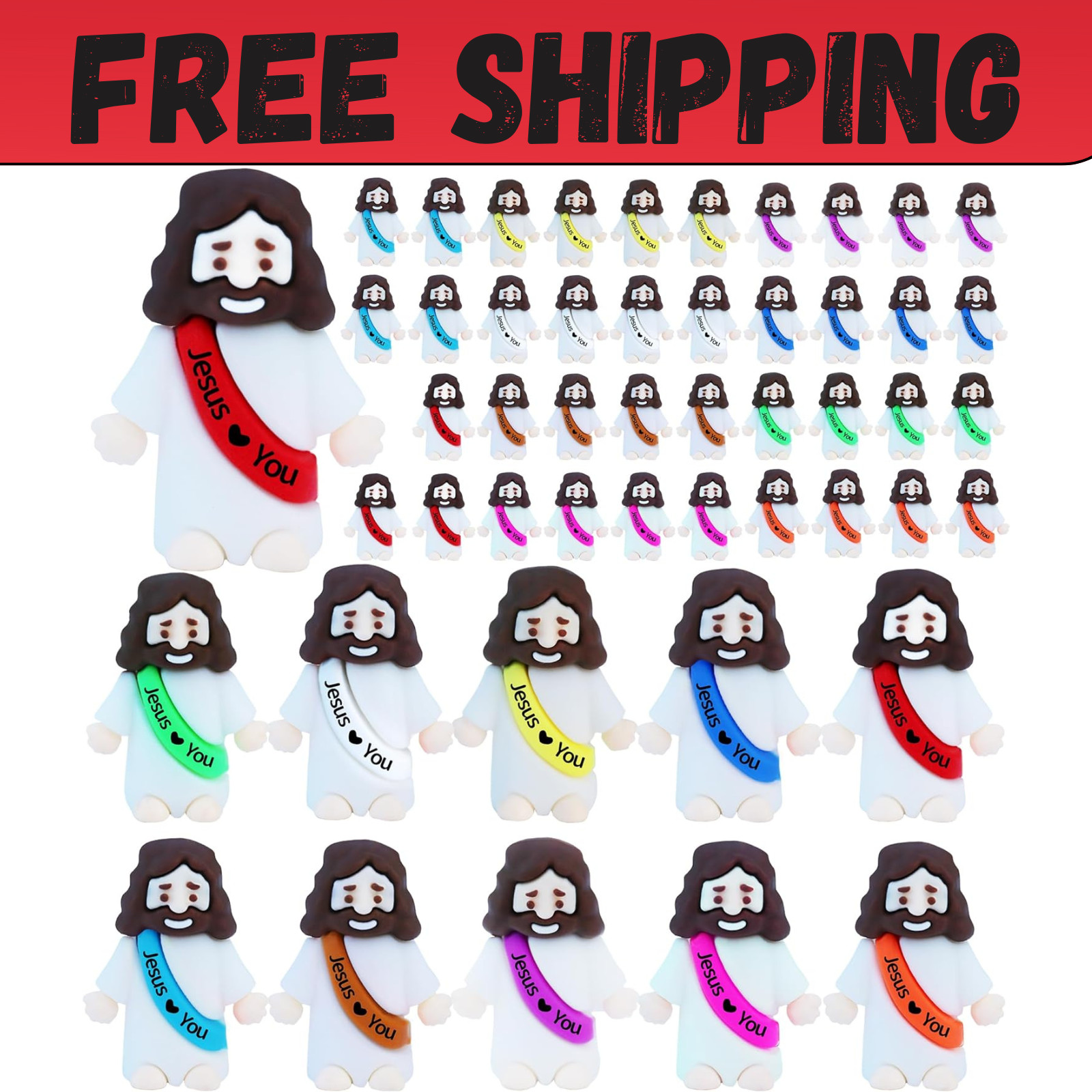 50 Pcs Little Jesus Figures– Rubber Mini Jesus Figurines in Bulk Christian Doll