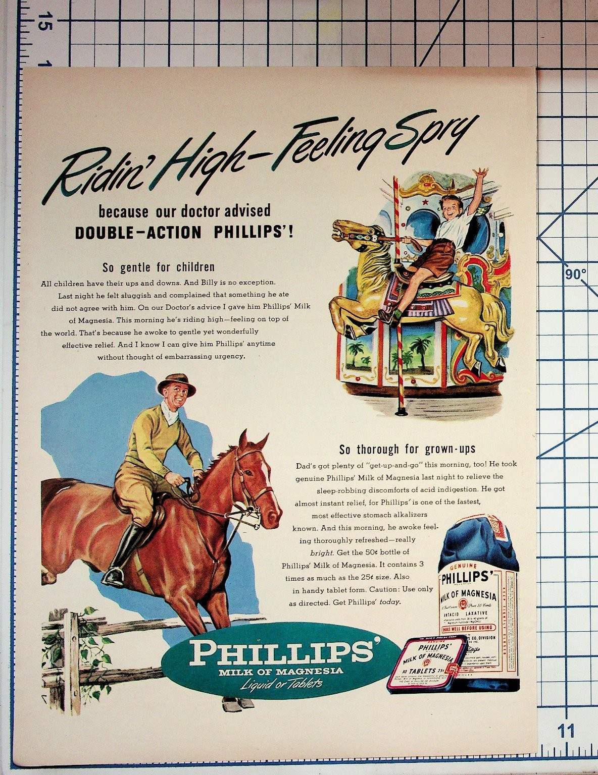 Vintage 1940s Phillips Milk of Magnesia Ad Carousel Horse & Rider Ephemera