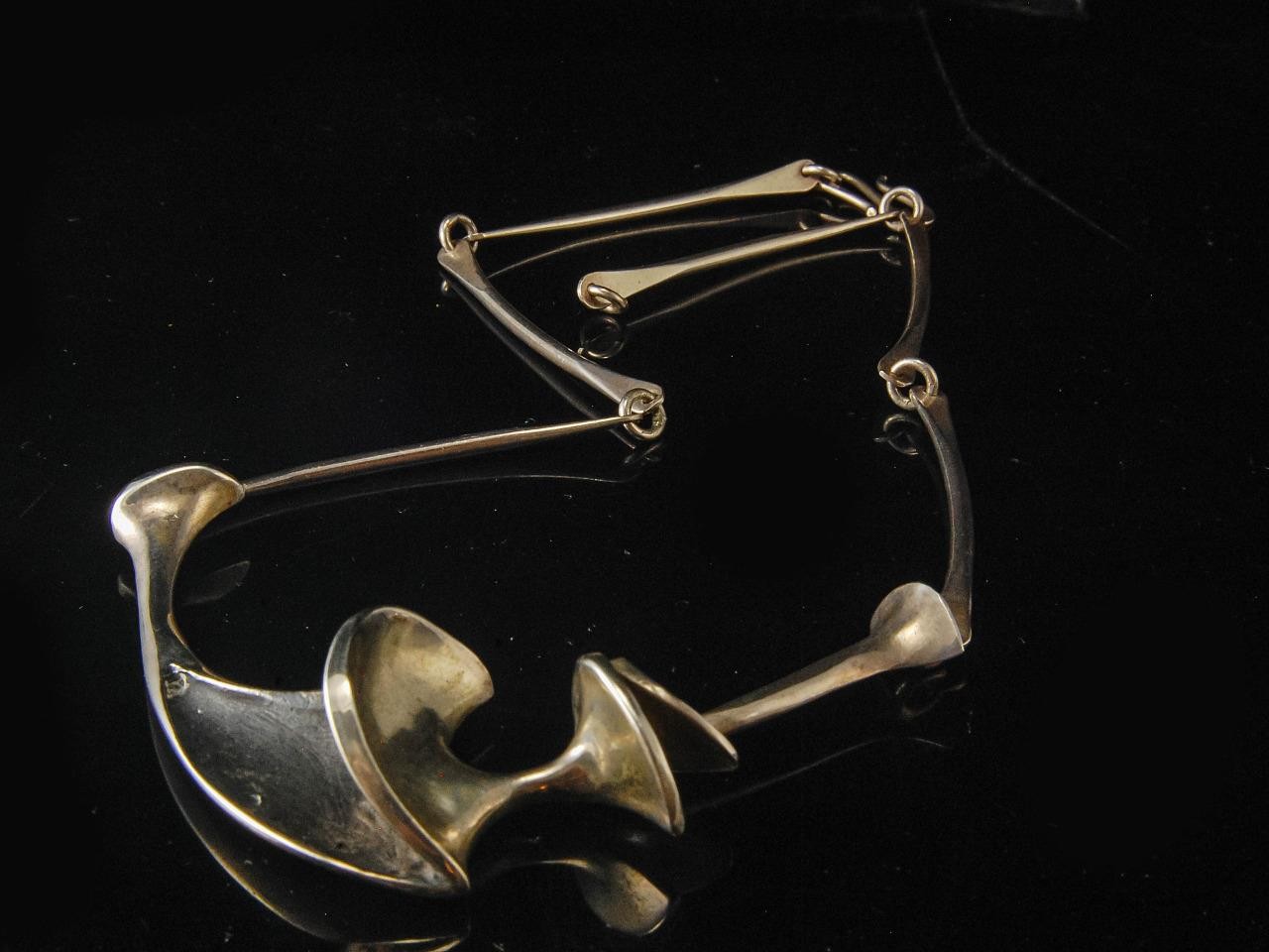 VINTAGE BRUTALIST ABSTRACT SIGNED ROGERS ARTISAN STERLING NECKLACE