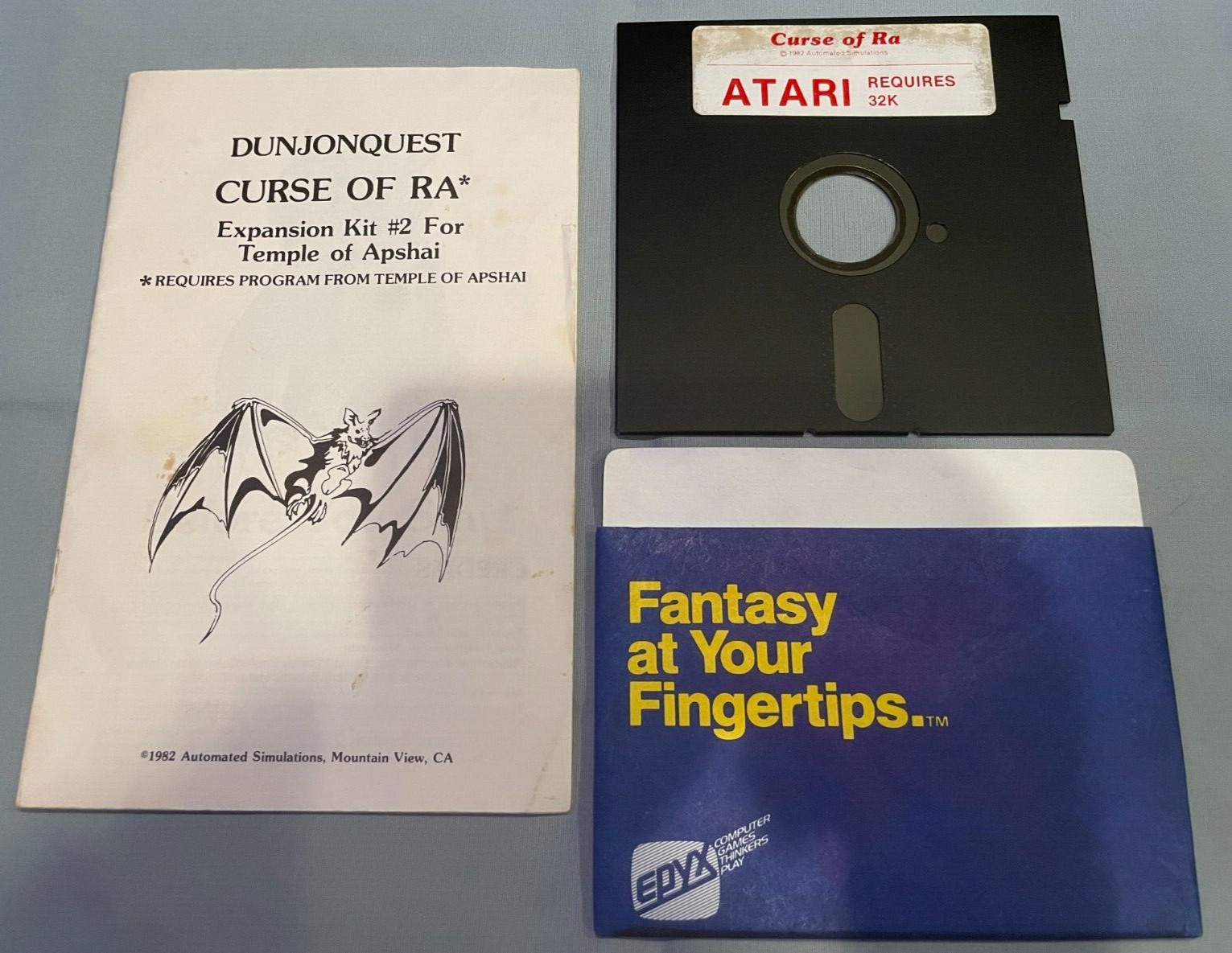 CURSE OF RA Temple of Apshai Atari 400/800 Computer Video Game Disk+Book TESTED