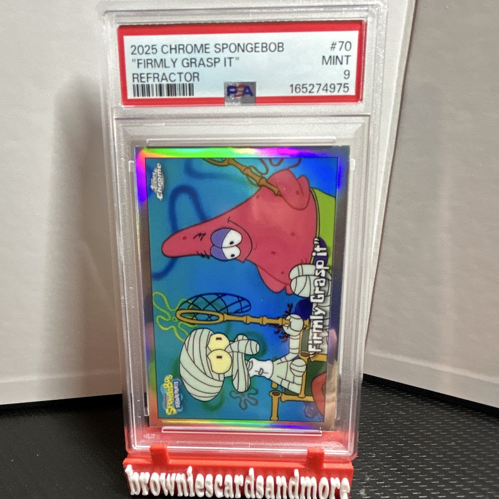 Topps 2025 Chrome SpongeBob Firmly Grasp It #70 Refractor PSA 9