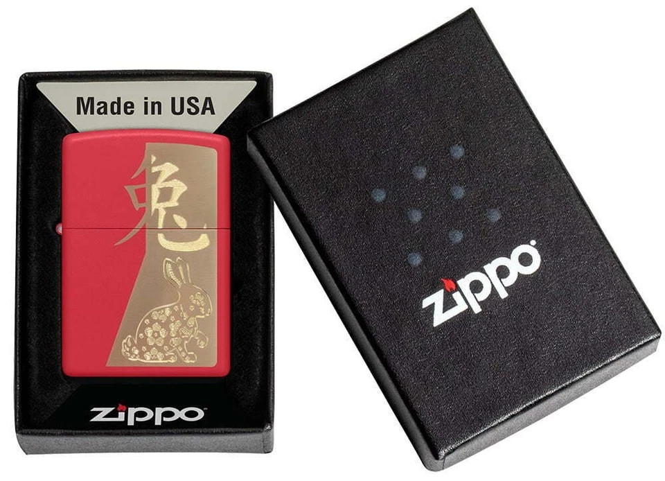 Zippo Lighter Red Matte Year of the Rabbit  48282  #99N New 2023