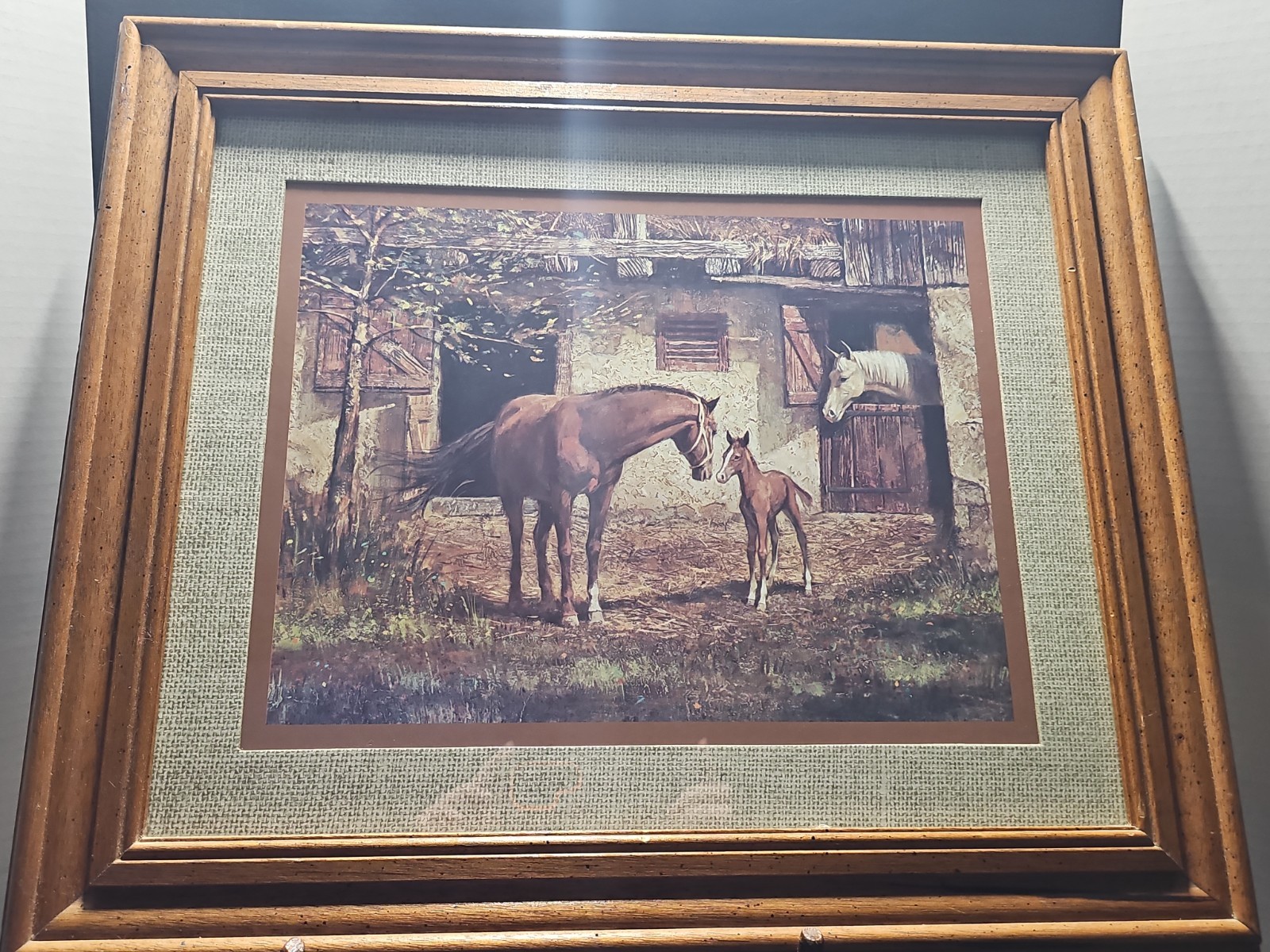 Vntg 1980's Home Interior Horses Mare Filly Barn Framed Picture 