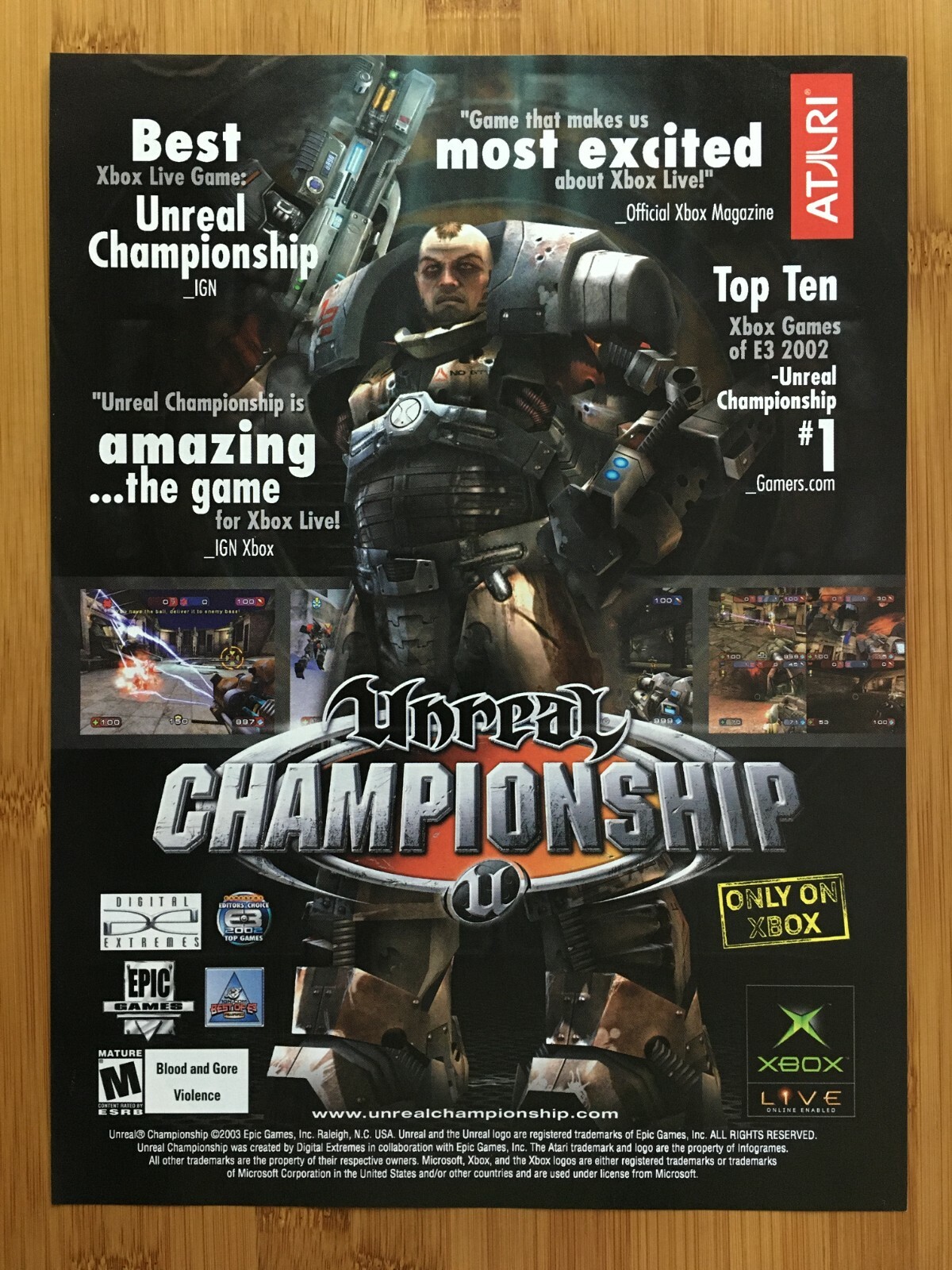 Unreal Championship Original Xbox 2003 Vintage Print Ad/Poster Official FPS Art