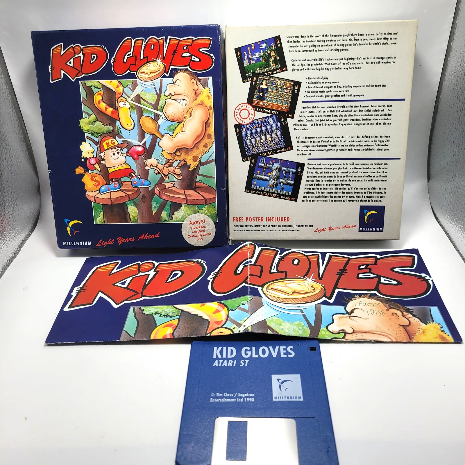Kid Gloves Atari ST Millenium Logotron Complete PAL with Poster (Writing)