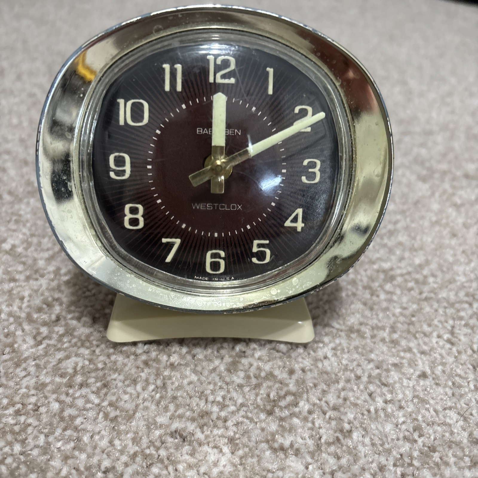 Vintage Wind Up Westclox MCM Baby Ben Alarm Clock Glows In The Dark WORKS