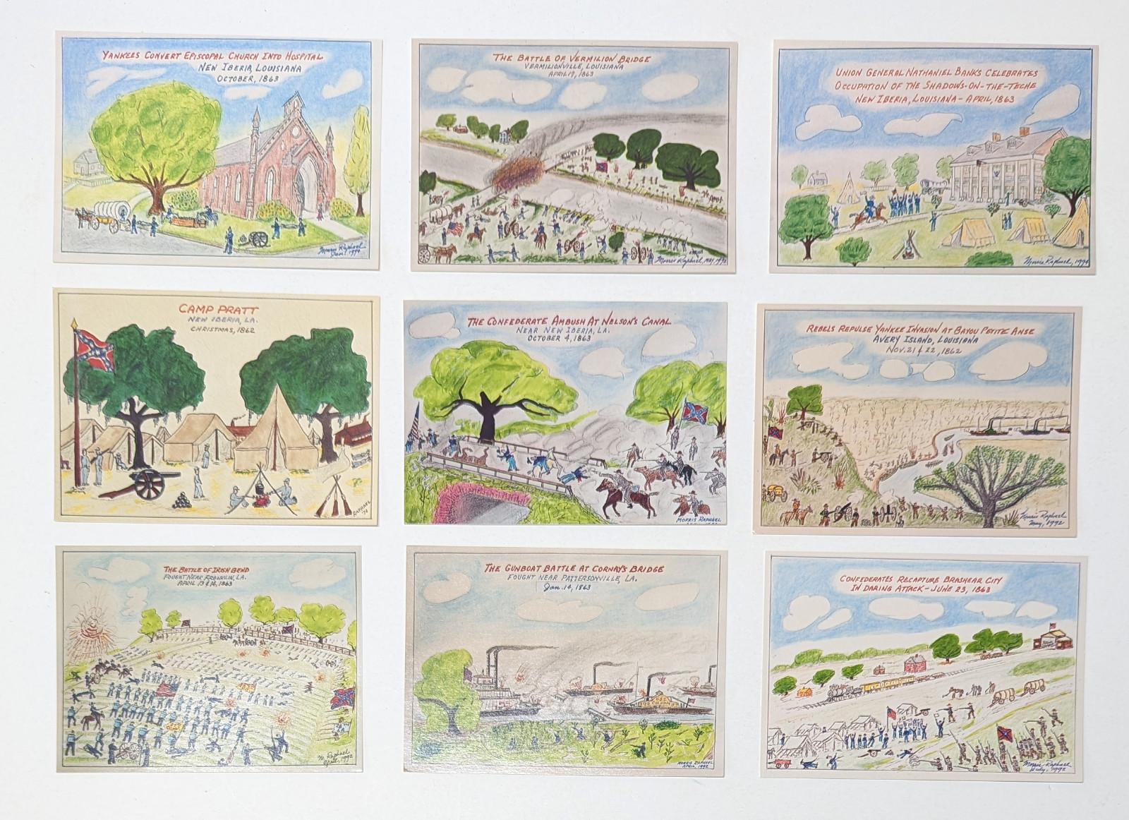 Morris Raphael Civil War Postcards Set of 9 - Louisiana Bayou Country