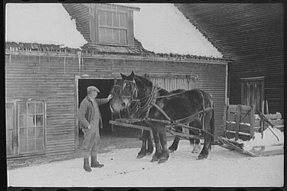 Photo:Woodstock Vermont 1939 Hired Man Team Putney Homesteads Horse Farm