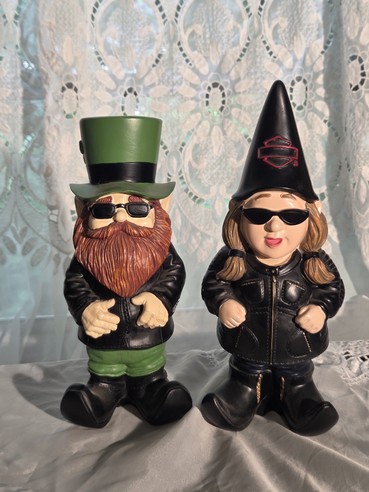 Harley-Davidson Retired St Patricks Day Gnome and Lady Garden Gnome Nice