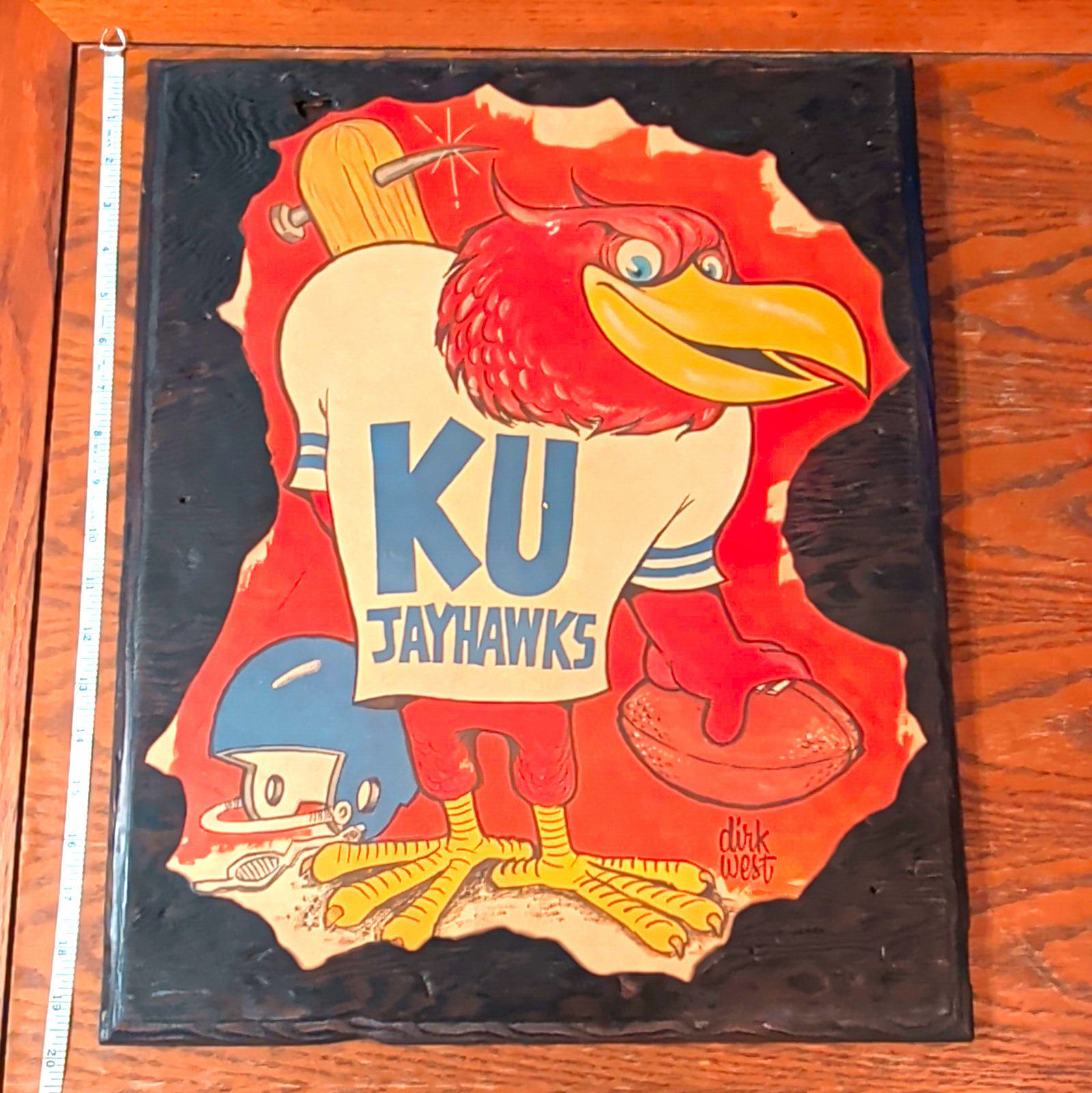 Vintage 1970 Kansas Jayhawks KU Big 8 Dirk West Football Wood Wall Plaque