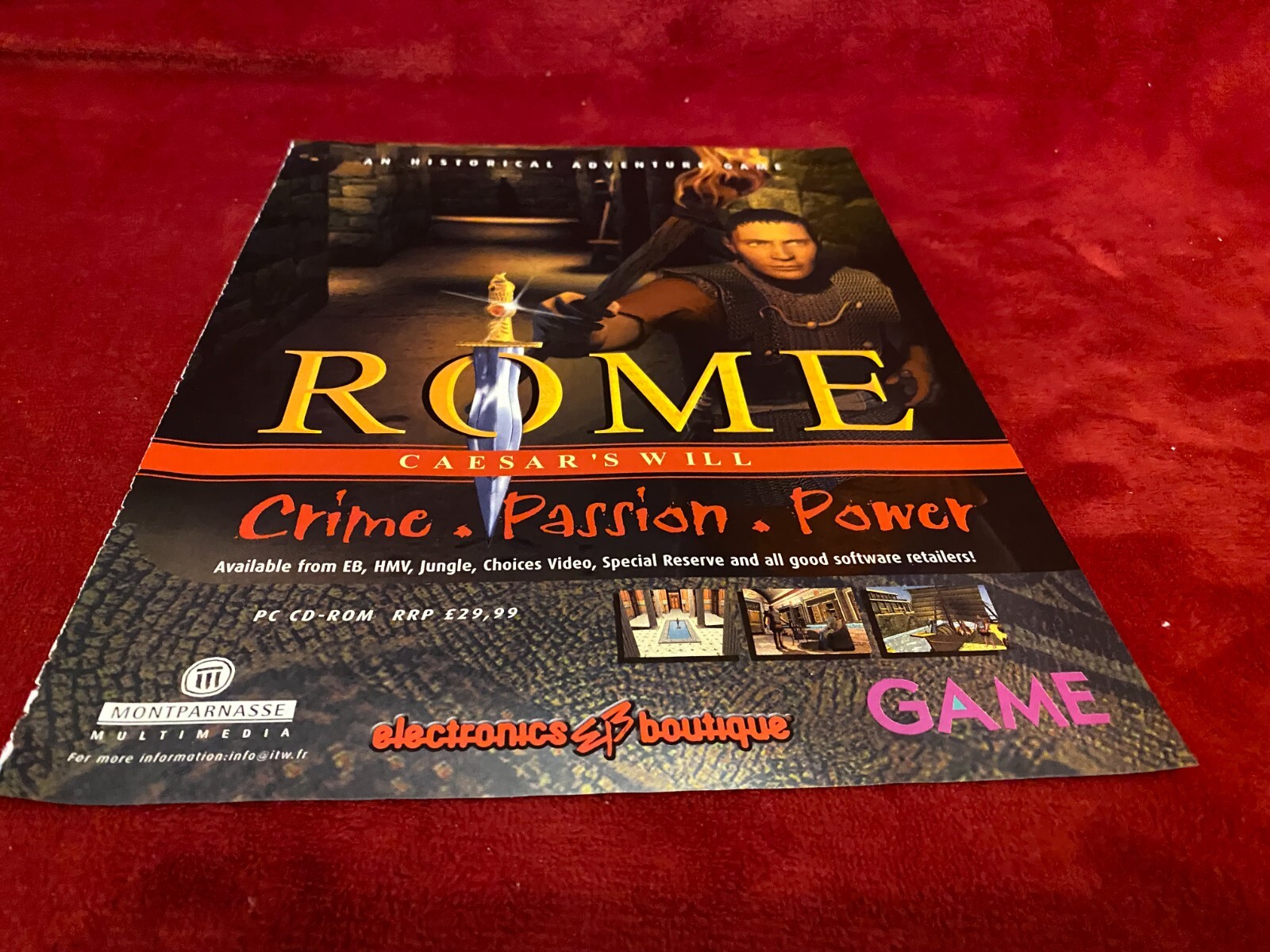 GAME6 GAME ADVERT 11X8 ROME CAESAR'S WILL ADVENTURE : PC CD ROM