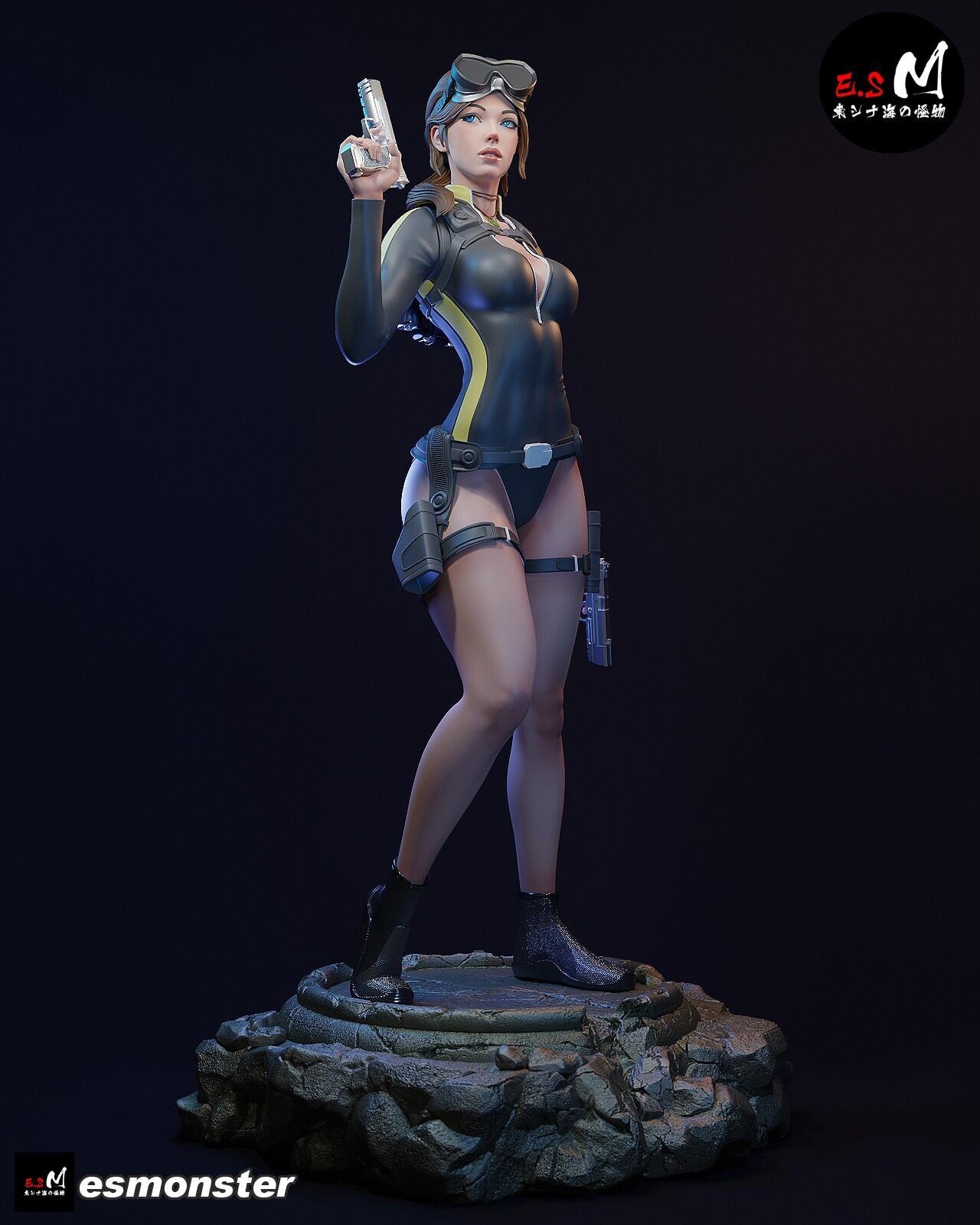 Lara Croft in Scuba Gear | High Quality Unpainted Resin Garage Kit 1:8