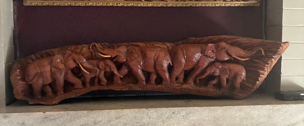 Elephants Relief of Traveling Wall Art Vintage Rare Unique Hand Carved w detail
