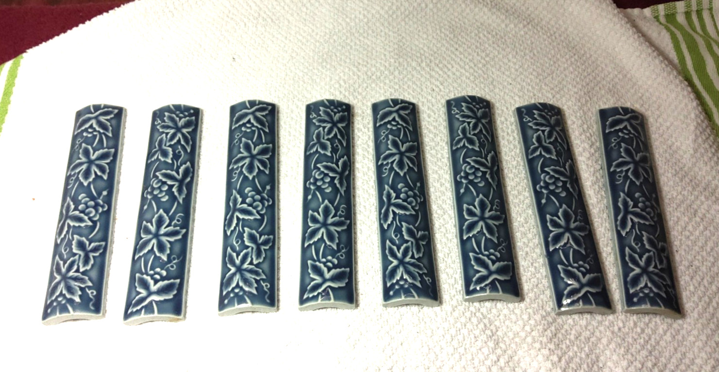 Vintage Blue White Grape Vine Ceramic Border Tiles Lot Japan MCM Trim, Nice