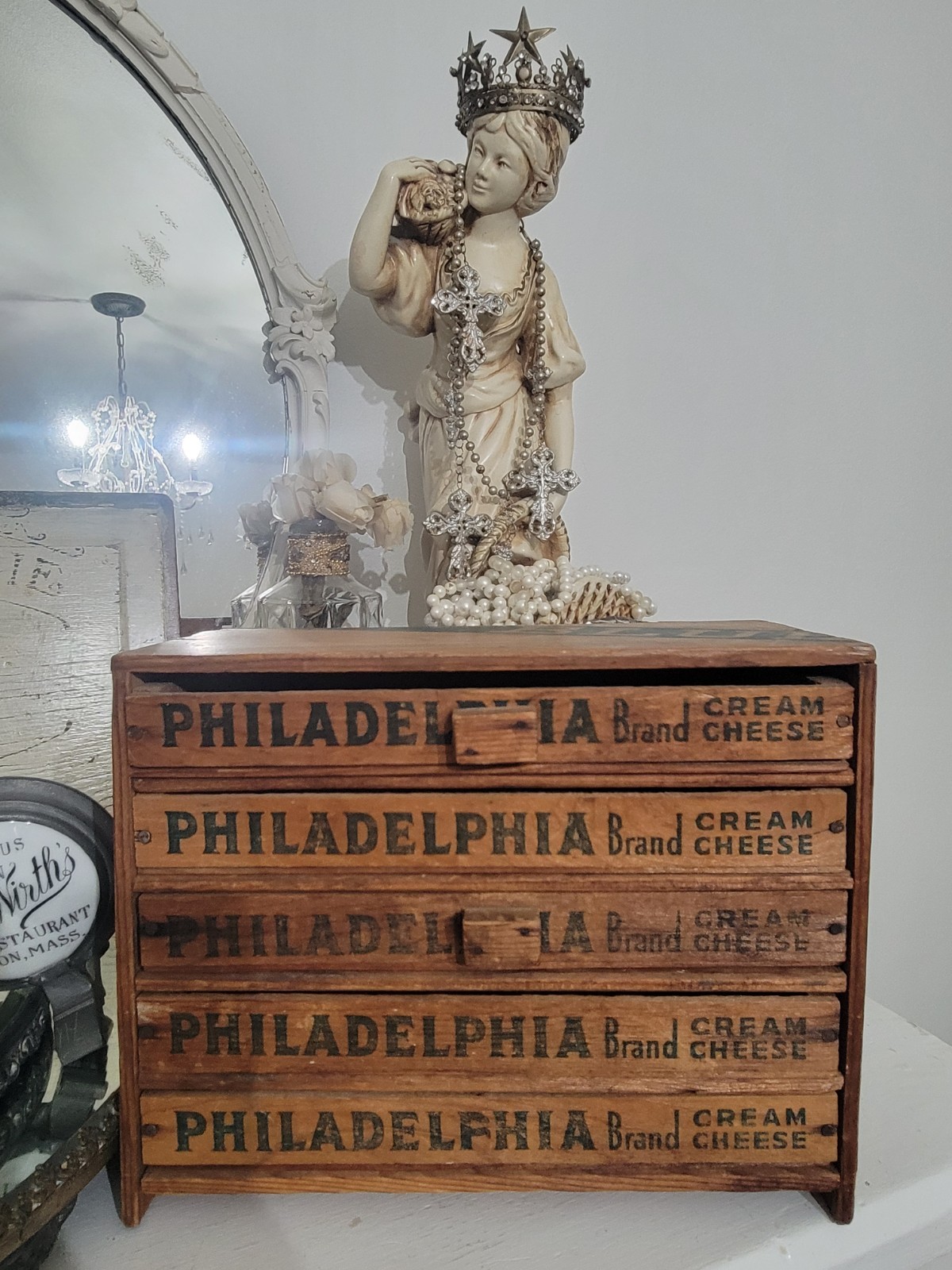 ONE OF A KIND Vintage Handmade Philadelphia Cream Cheese Display Box DRAWERS 