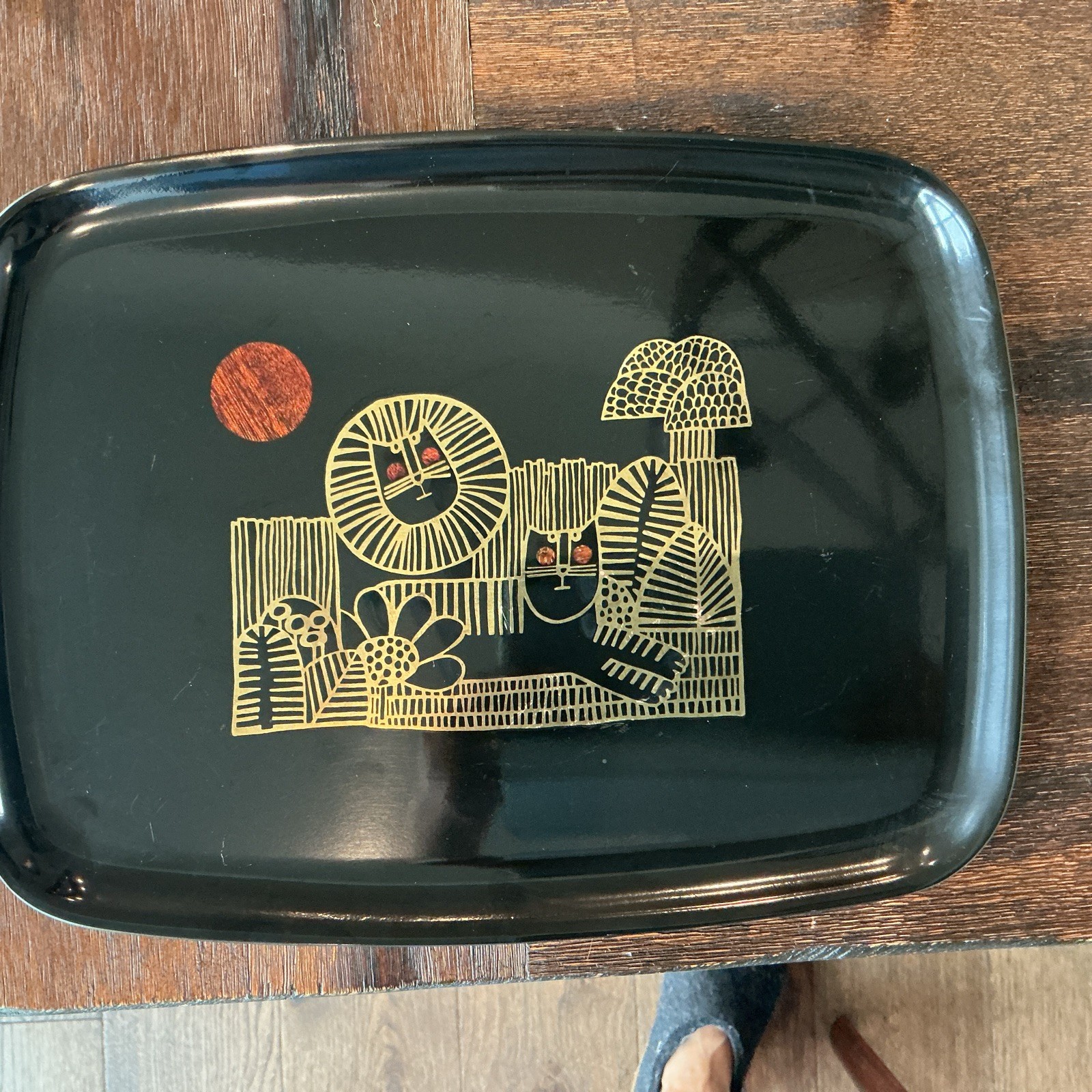 Vintage COUROC Mid Century Lion-Cat Tray-18