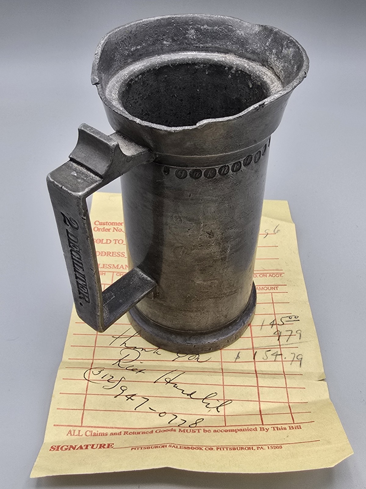 Antique 19thC Dutch Pewter 2 Deciliter Measure Pitcher The Hague Stamped Marks