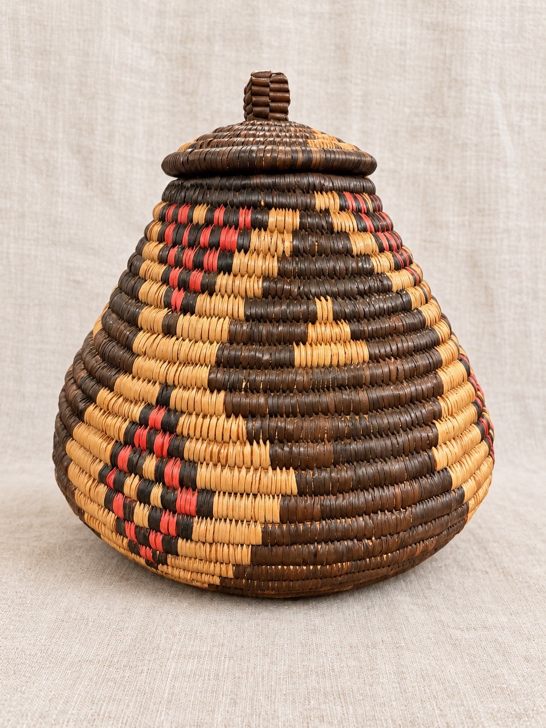 Vintage Zulu Ukhamba Basket Handwoven South African Lidded Vessel