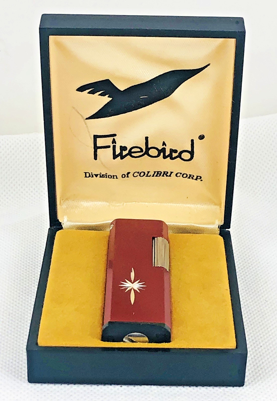 Vintage Red Colibri Firebird Starburst Flipper Slim Lighter Original Case