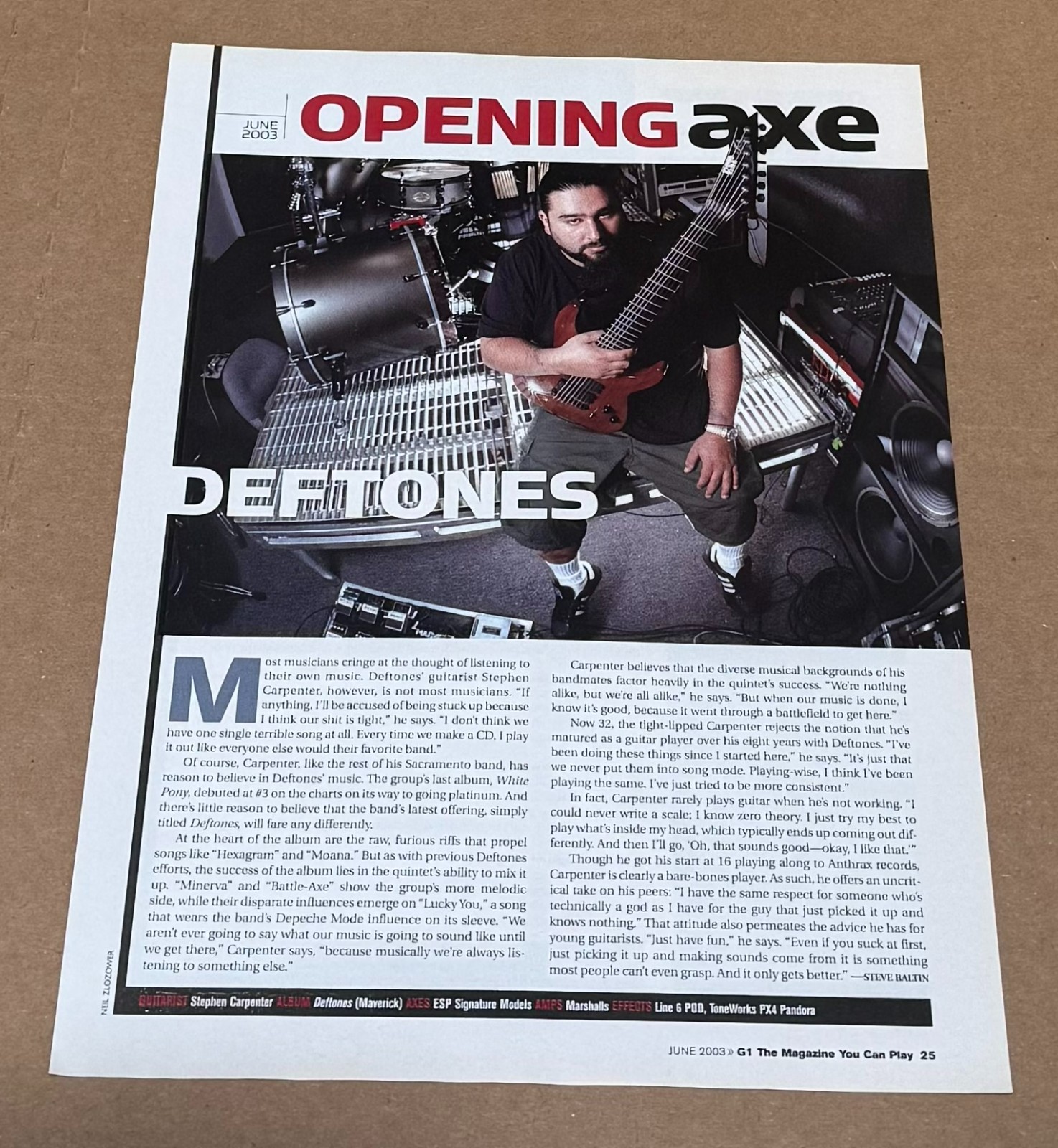 STEPHEN CARPENTER of THE DEFTONES - 2003 - Music Print Ad Photo Article