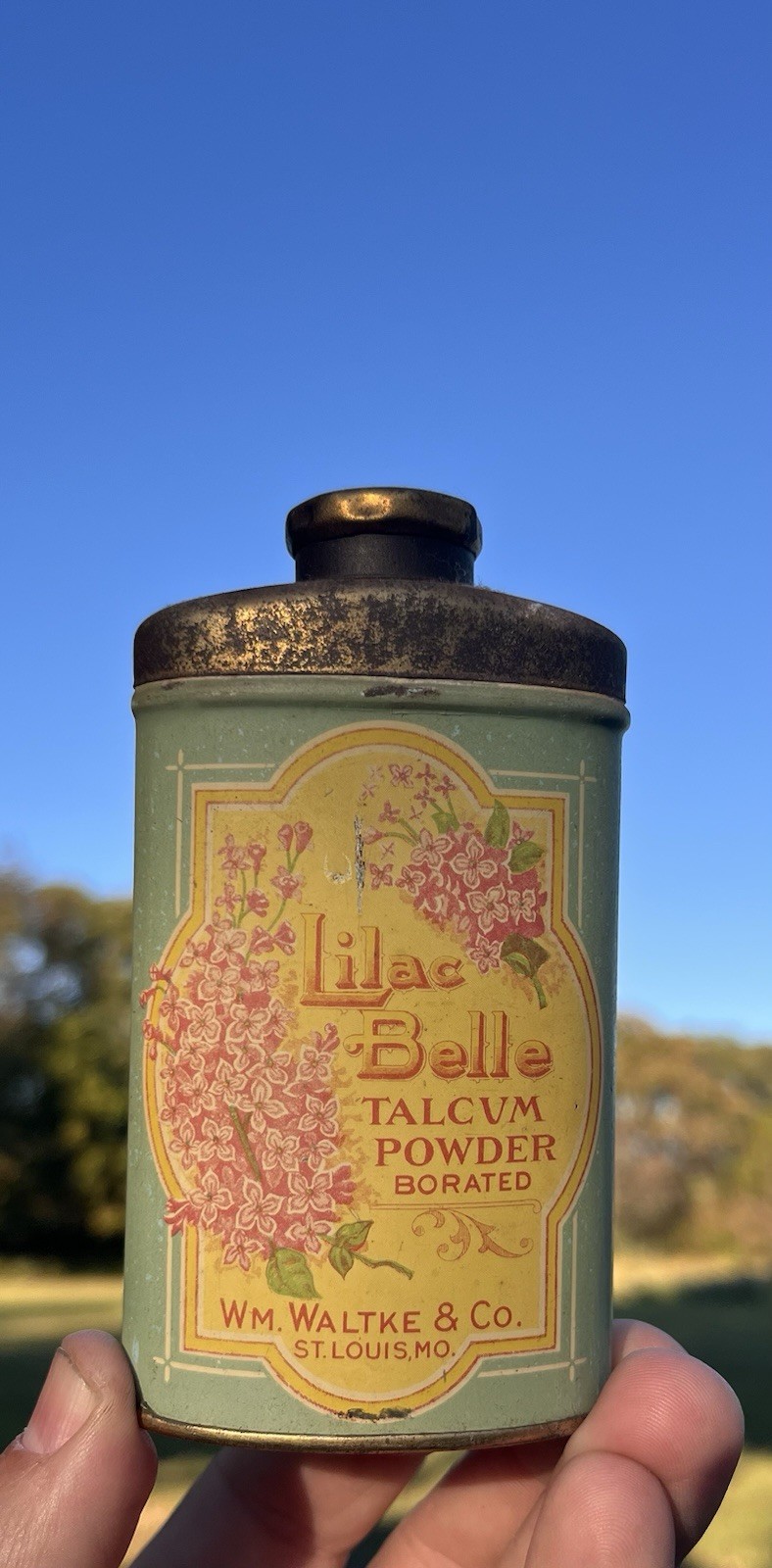 Vintage Antique Lilac Belle Talcum Powder Advertising Tin Art Nouveau