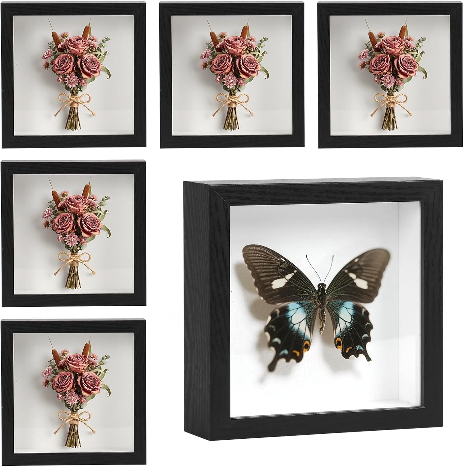 6 Pcs Shadow Box Frame - 5x5 Square Display Case for 5