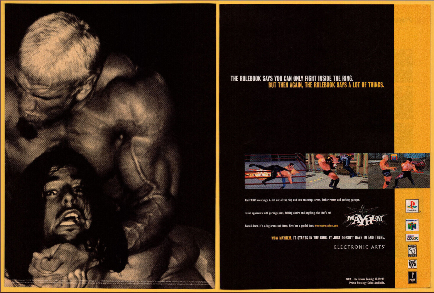 WCW Mayhem Wrestling - 2 Page Video Game Print Ad / Poster Promo Art 1999