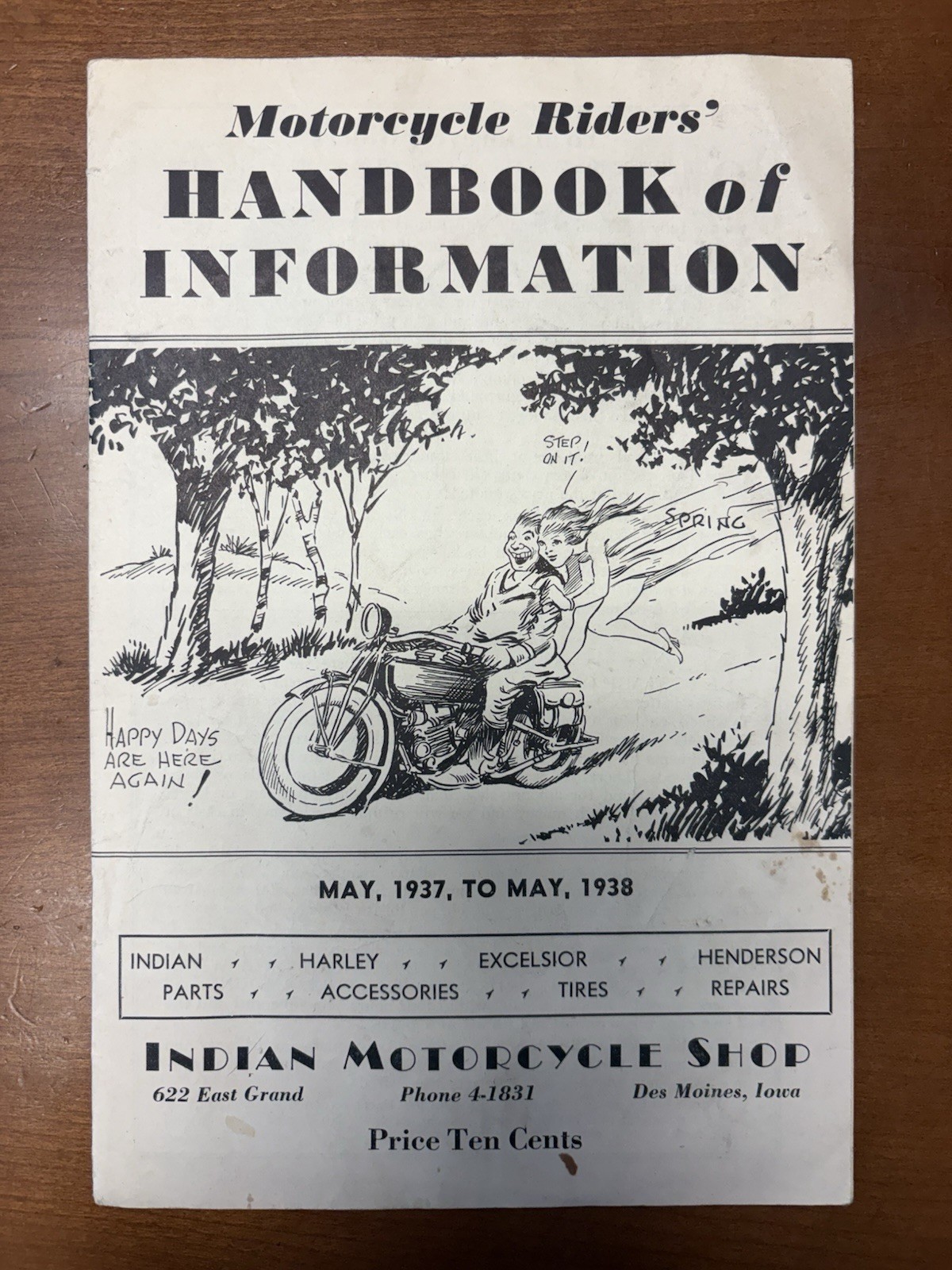 ORIGINAL 1937 INDIAN MOTORCYCLE Motorcycle Riders' Handbook of Information