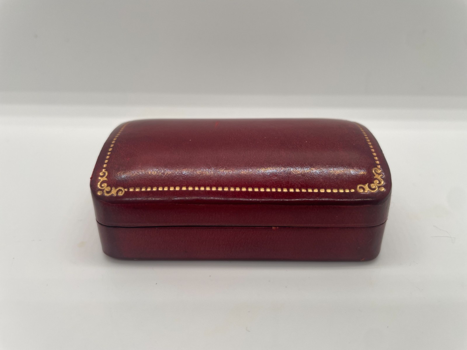 Vintage Italian Calf Leather Trinket Storage Box Desk Decor Burgundy Gilt Trim