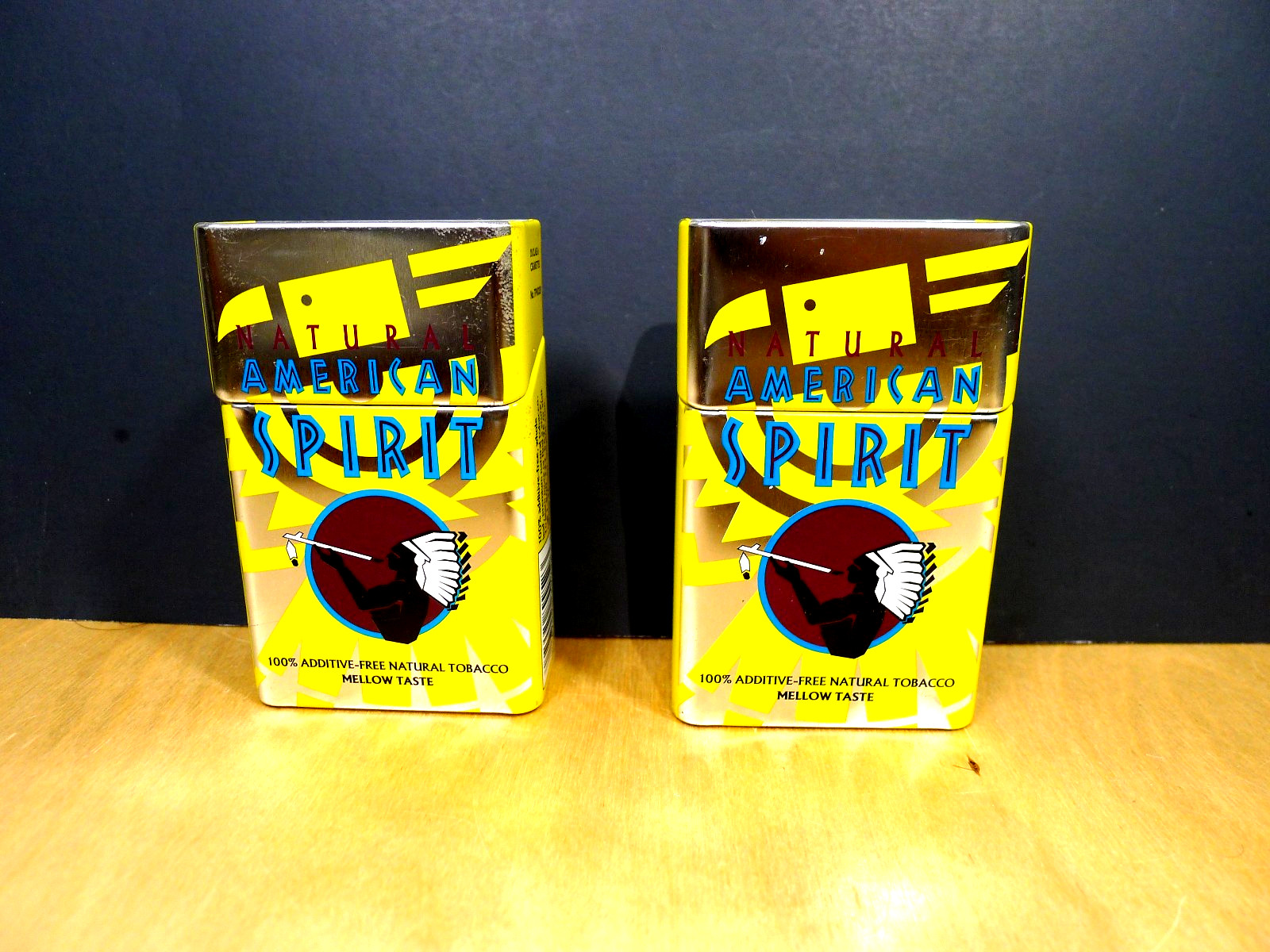 (2 Tins) Natural American Spirit Vintage Yellow Flip Top Cigarette Tin