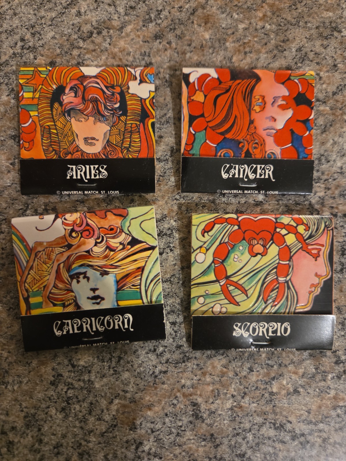 Vintage 1970s Matchbooks Lot Of 4 Astrology Sign-Universal Match Co. New