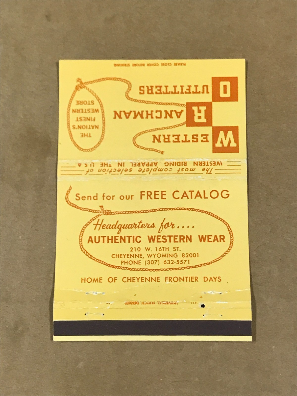 Vintage Western Ranchman Outfitters - Matchcover, Matchbook