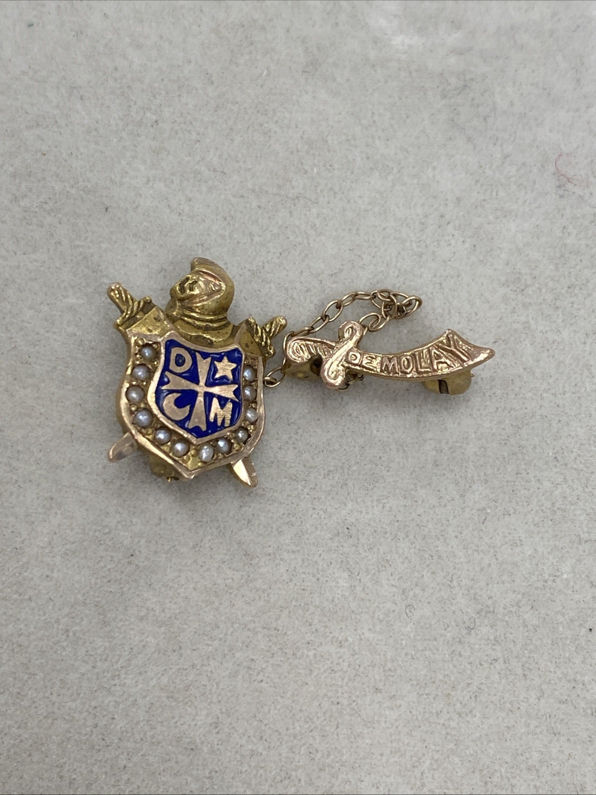 Order of DeMolay Lapel Pin Antique 14k Masonic pin Blue Enamel Seed Pearls 1920s